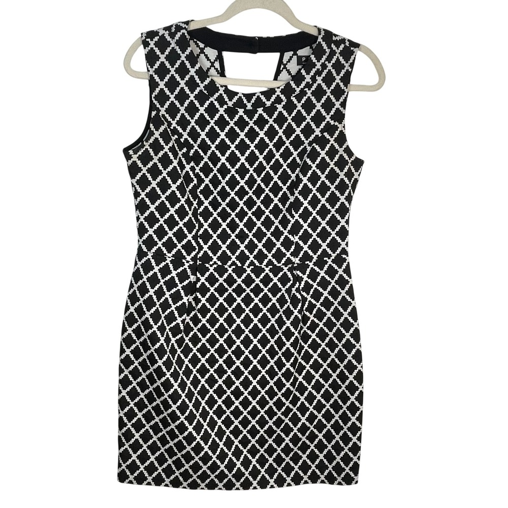 PIT Amsterdam Dress US 4 Black White Geometric Sleeveless Sheath Modern‎